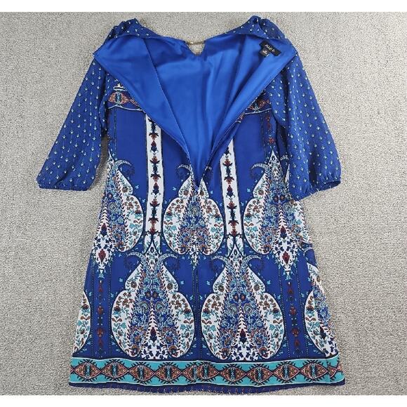 Ally B Blue Boho Paisley Print Dress Women’s Size 14 3/4 Sleeve Lined Shift Chic - Picture 9 of 10